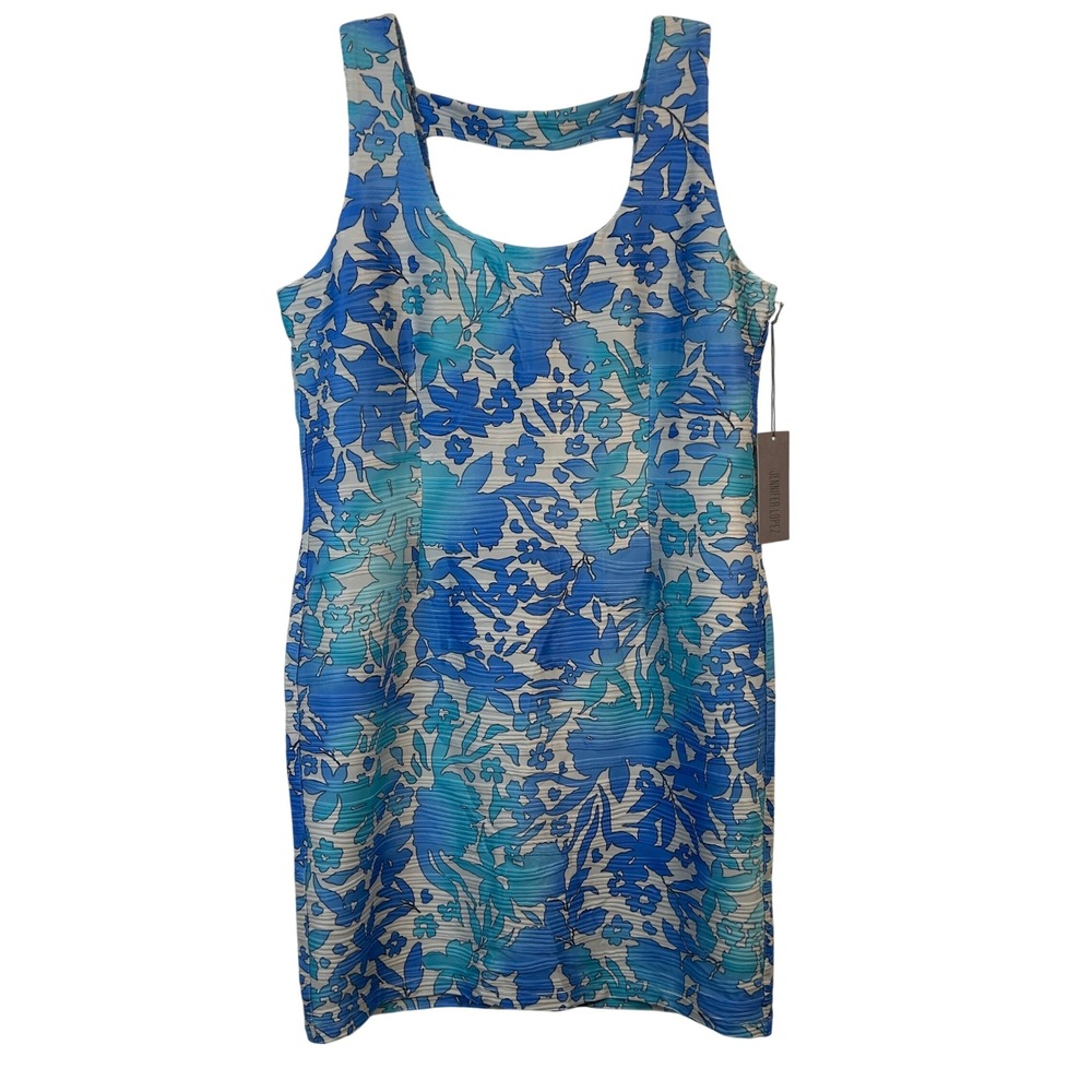 Jennifer Lopez Santorini Escape Blue Ombre Floral Sheath Dress XL NWT